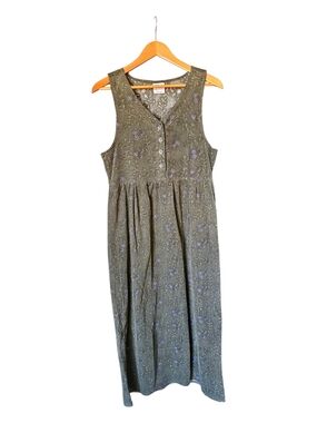 Bobbie Brooks Corduroy Floral Prairie Dress Small Cottagecore Tie Back Midi